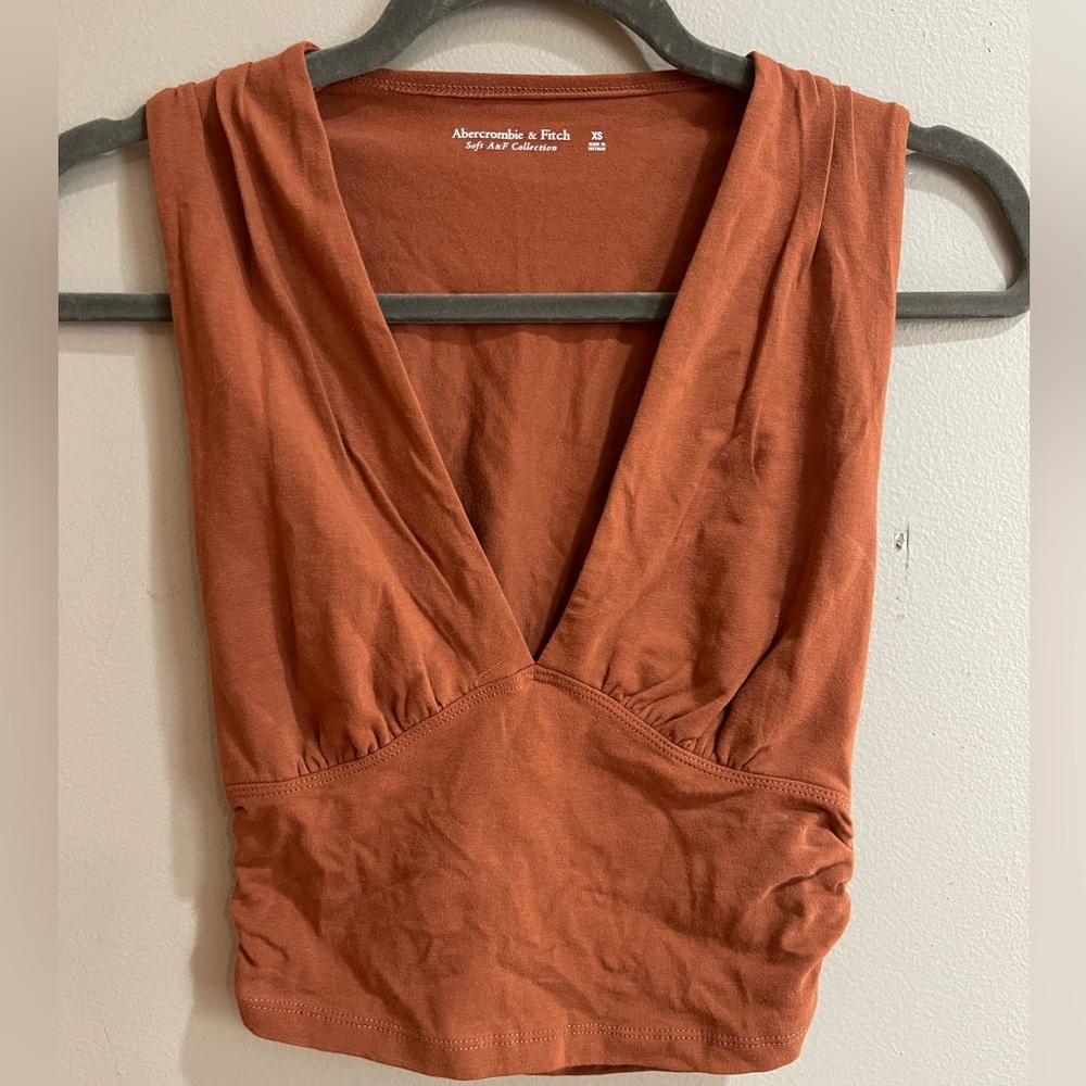 Abercrombie & Fitch Women's Deep V-Neck Bodysuit in Rust